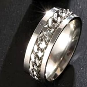 ANXIETY THERAPY RING SILVER STAINLESS STEEL SZ 8 ADHD DEPRESSION FIDGET BAND